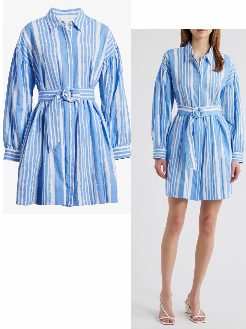 Cleobella Tiana Stripe Long Sleeve Cotton & Linen Shirtdress Sz S‎